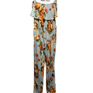 GOD SHIELD Medium Pocketed Blue Floral Sleeveless Jumpsuit